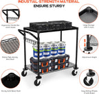 WDT 680Lbs Capacity Heavy Duty Rolling Utility Cart,2 Tier Rolling Carts with Wheels,Commercial Grade Metal Cart with Handle Bar & Shelf Liner,Trolley Serving Cart for Restaurant,Kitchen,Black