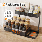 Simple Trending Under Sink Organizer 2 Pack, L-Shaped Sink Pull-Out Sliding Storage Cabinet, 2-Tier Under Shelf Organizer for Kitchen Bathroom with Hooks, Black