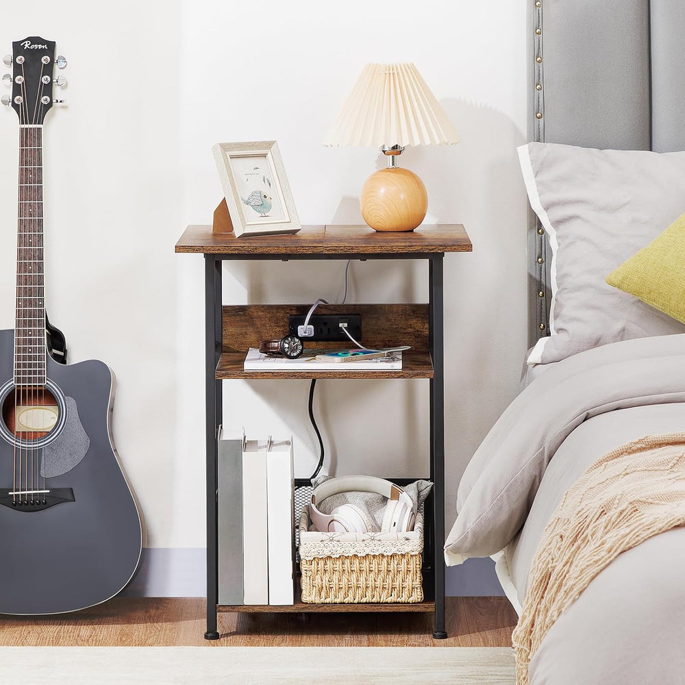 AMHANCIBLE C Shaped End Table，Large Turntable Stand with Storage Cabinet