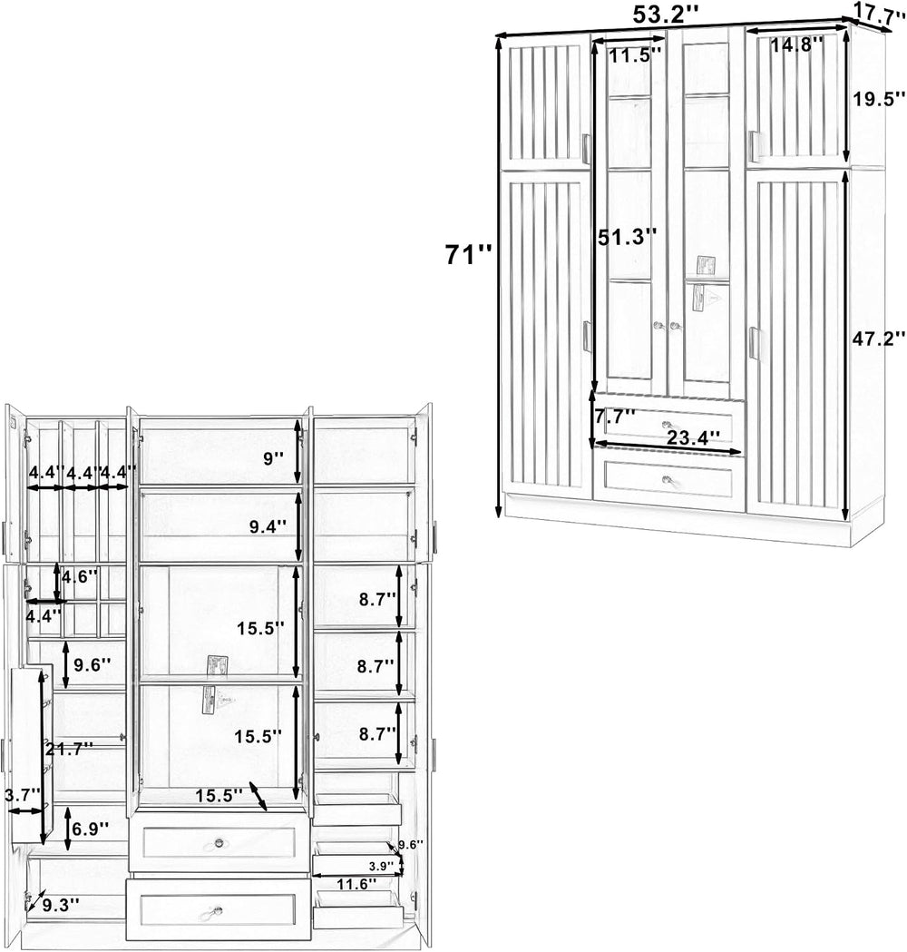 VilroCaz Wood Large Kitchen Pantry with 6 Doors, 53.2''Lx17.7'...