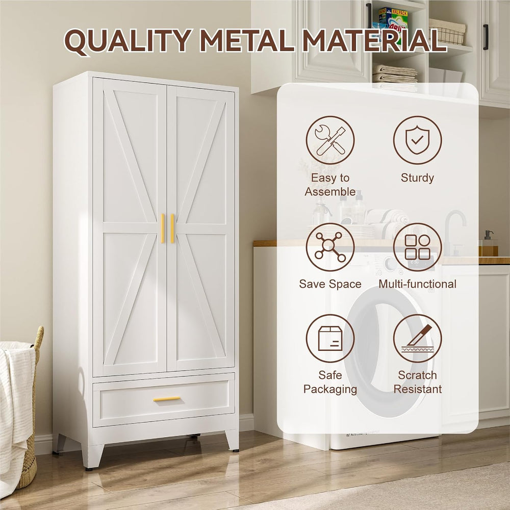 Metal Wardrobe Closet Hanging Rod 71" Tall, Heavy Duty Steel Armoire War...
