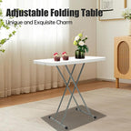 Adjustable Folding Table – 30" x 20" Foldable Desk with 5 Height Settings (18", 25", 29"), Lightweight Small Table for Camping, Outdoor, Indoor, Bedside Use, Portable White Granite Table