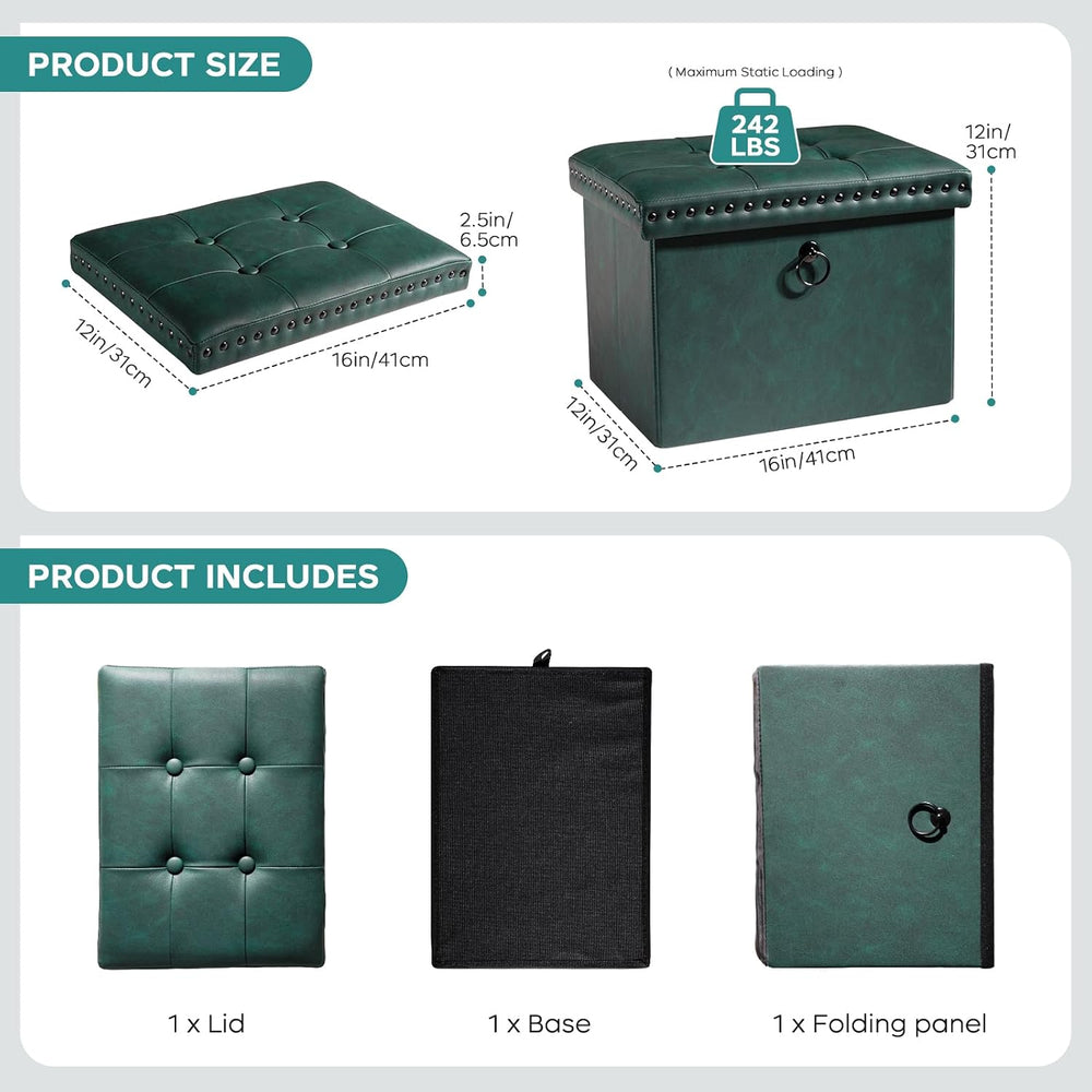oakvivo Small 16 x 12 x12 Inches Folding Storage Ottoman, Faux Leather Foot R...
