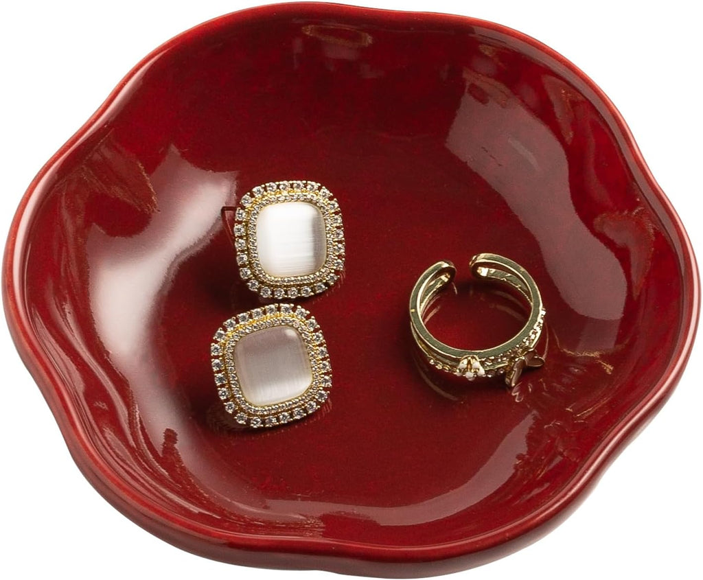 BEUNAIZER Ceramic Ring Dish, 4.3 in Flower Jewelry Tray with Raised Sides | Keeps rings, earrings, keys and hair accessories visible on a vanity, nightstand or bathroom counter.