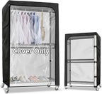 Rileytee Garment Rack Cover,600D Heavy Duty Waterproof Clothing Rack Cover,Clothes Rack Cover with Zipper for Metal Garment Rack（Clear Front,46"W x 18"D x 80"H,Cover Only)