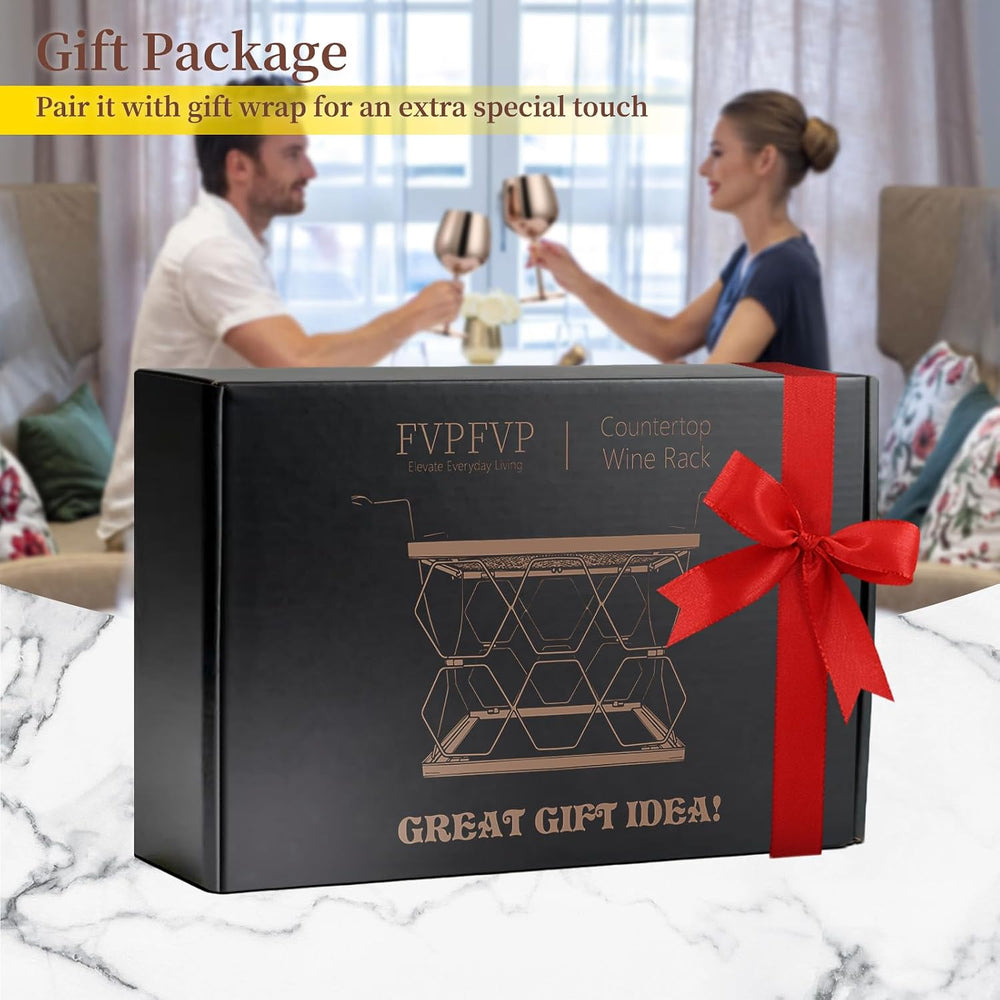 Countertop Wine Rack Organizer - Holds 6 Oversized Bottles & 4 Glasses | ...