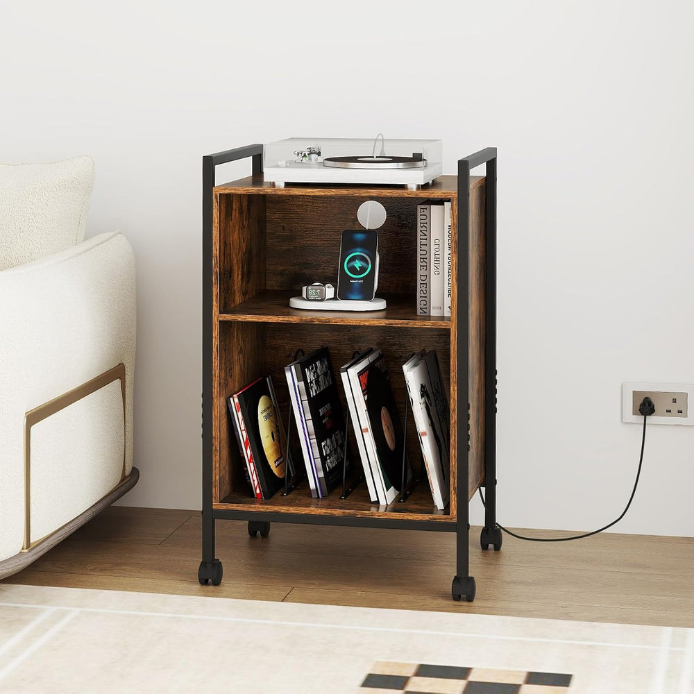 LOKO Record Player Stand with Charging Station, 3-Tier Vinyl Turntable Stand ...