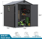 Devoko 6x6 FT Plastic Outdoor Storage Shed - Lockable Resin Tool Shed with Window & Floor - Easy Assembly for Garden, Backyard, Dark Gray
