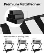 Hzuaneri Luggage Rack, Folding Suitcase Stand for Guest, Foldable, Luggage Holders with Shelf, Steel Frame with Nylon Straps for Bedroom, Hotel, Holds up to 154 lb, Black, 2 Pack LR03901B
