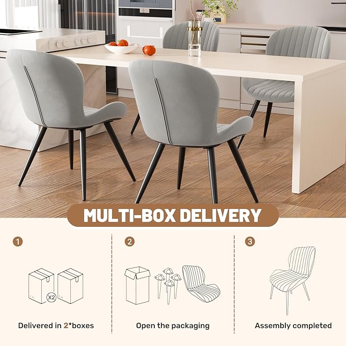 Nalupatio Dining Chairs Set of 4, Modern Dining Room Chairs Comfy Backrest Thick Upholstered Kitchen Chairs 19IN Height with Metal Legs Grey