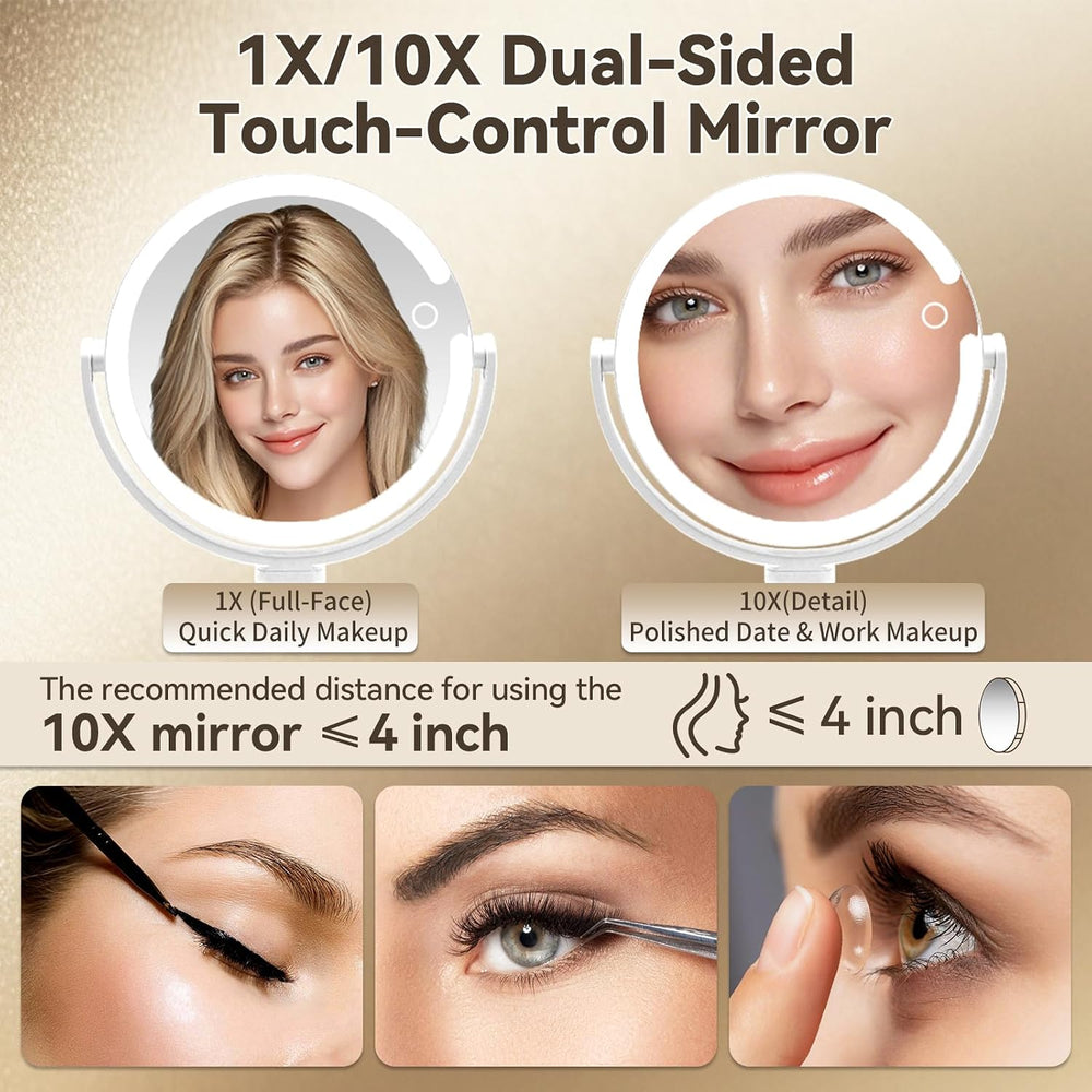 SANYCASA Makeup Mirror with Lighting, 1X/10X Magnifying Mirror