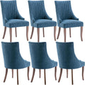 mikibama Linen Dining Chairs Set of 6 Channel Tufted Kitchen Dinner Chair Comfy Fabric Upholstered Accent Chair for Dining Room with Solid Wood Legs (Blue 6pc)