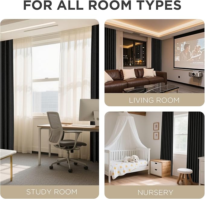 Joydeco Blackout Curtains for Bedroom - 100% Light Blocking 2 Panels Set Black Drapes 70" W x 108" L, Thermal Insulated Room Darkening Curtains, Linen Textured for Living Room, Rod Pocket & Back Tabs