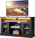 WLIVE Farmhouse TV Stand for 65 Inch TV, Tall Entertainment Center with LED Lights & Storage Cabinets, TV Media Console Table with Adjustable Shelf for Living Room, Bedroom, Home Theater, Black