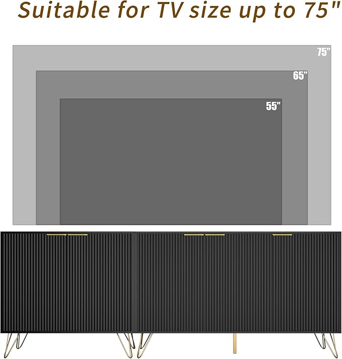 TV Stand for 75 inch TV Modern Entertainment Center Cabinet with 5 Doors Wood Media Console Storage Cabinets for Living Room Bedroom, Black