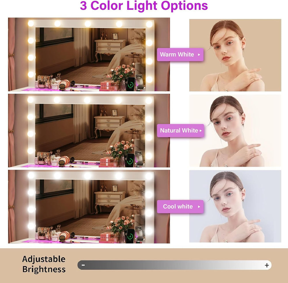 CollaredEagle 45" Large White Vanity Desk with Vibrant RGB Lighting. | 1...