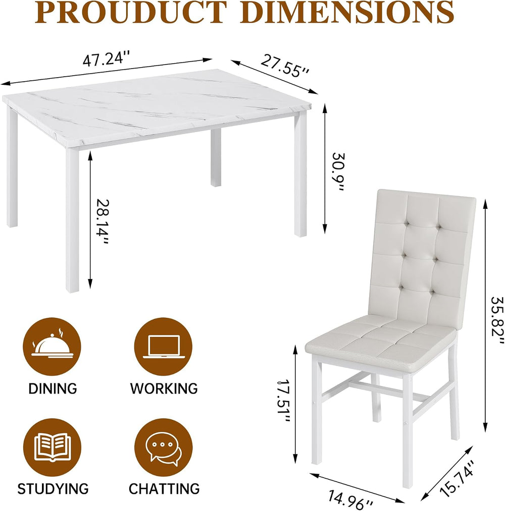 AWQM Dining Table Set for 4, Kitchen Table and Chairs Set, White
