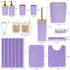 Bathroom Accessories Set - 25PC Bathroom Sets with Shower Curtain and Rugs, Purple Bathroom Set with Trash Can, Soap Dispenser, Soap Dish & Toilet Brush