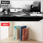 2 PCS Vertical File Holder, Clear Acrylic Desk Organizer for Office, Acrylic Magazine File Holder Rack, Plastic Document Storage Bins for Magazines, Binders, Notebooks & Envelopes, Space Saving for Ho