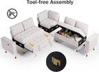 Vipbear 5 Seat L Shaped Modular Sectional Sleeper Sofa Bed with Pull Out Bed/Reclining Backrest/USB Ports/Storage Seat, Sectional Sleeper Couch, Tool-Free Assembly, Chenille Beige