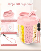 Large Pill Organizer,Supplement Organizer for 7 Different Vitamins,Pill Dispenser with Anti-Mixing Design,Easy to Retrieve Meds,Includes 20 Pcs Labels,Travel Pill Organizer(Pink)