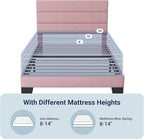 Allewie Twin Size Platform Bed Frame with Velvet Upholstered Headboard and Wooden Slats Support, Fully Upholstered Mattress Foundation/No Box Spring Needed/Easy Assembly, Pink