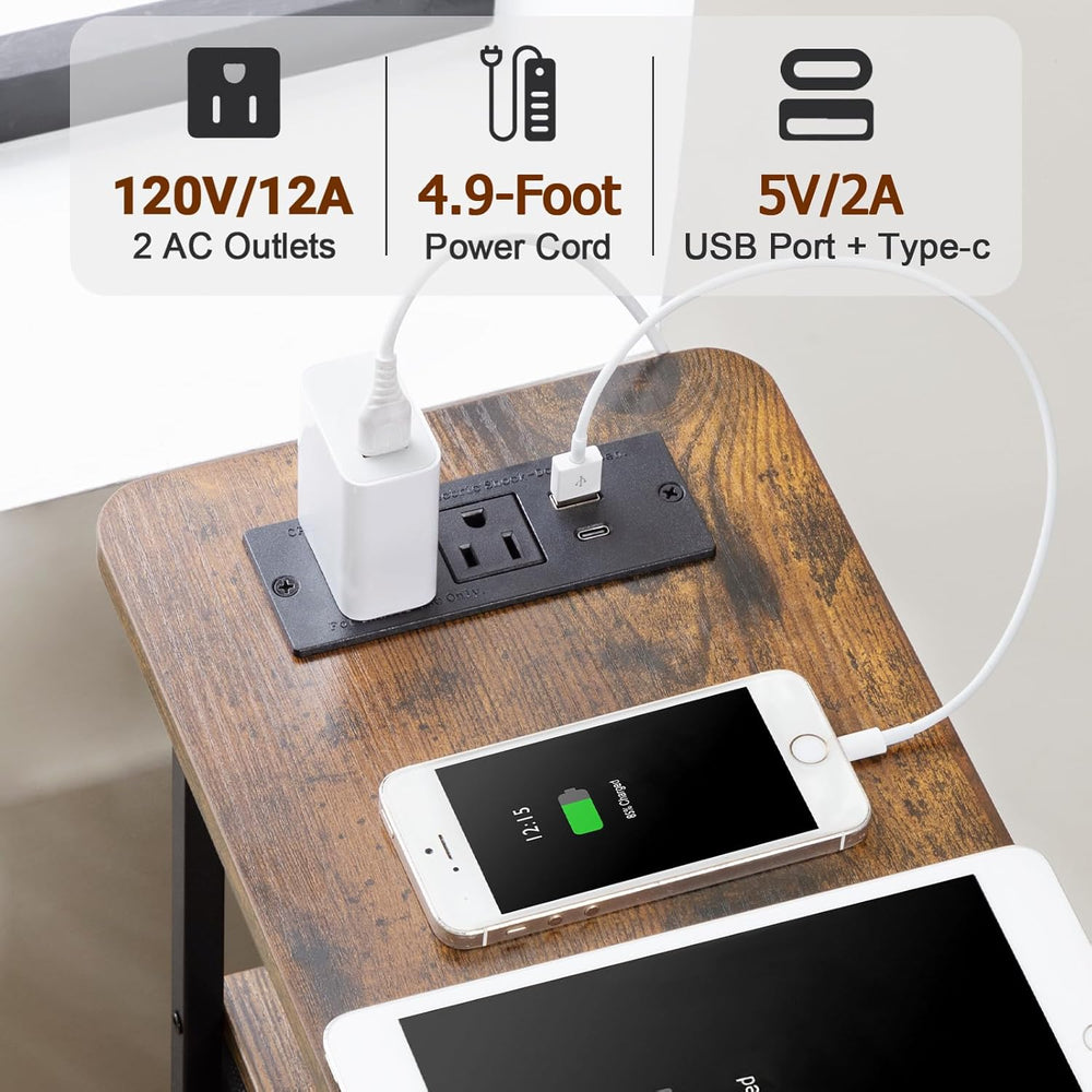 LOAKEKEL Narrow End Tables Living Room Set of 2 with Charging Station, Skinny...