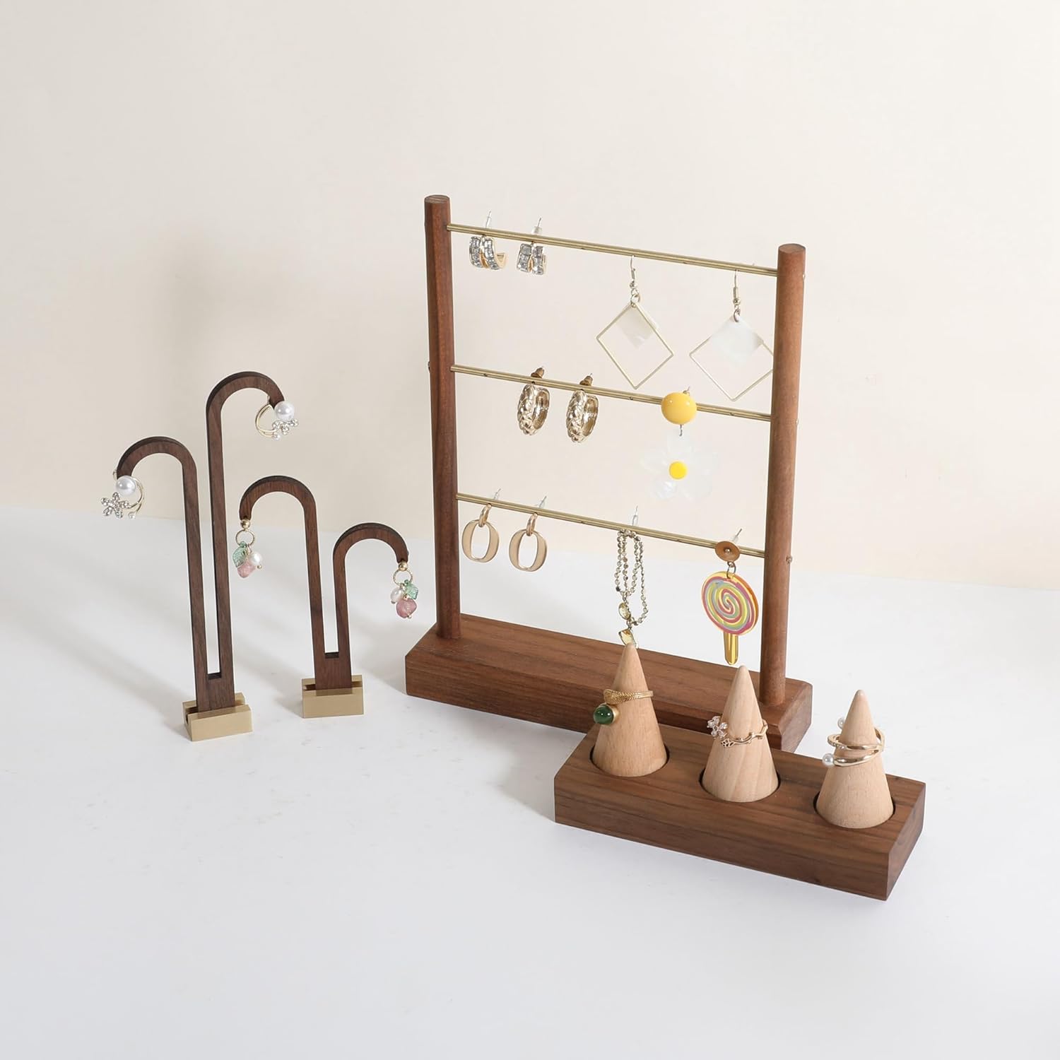 GemeShou Walnut earrings display stand for selling, wooden jewelry earring organizer shelf, wood earring storage organizer rack for boutique store【Earring shelf-Medium】