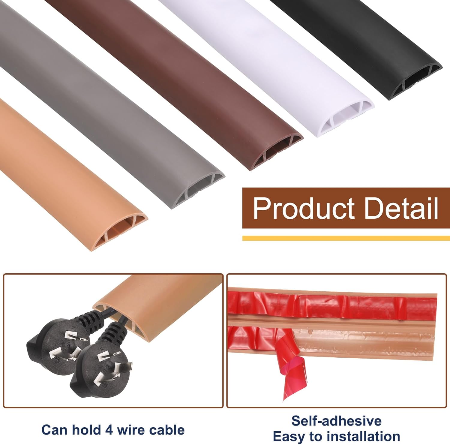 HARFINGTON 4ft Cord Cover Floor W0.6 x H0.33 Inner Channel PVC Hide Extension Cable Floor Wire Hider Wire Covers Protector for Prevent Cable Trips Cables Management, Brown