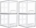 Vtopmart 4 Pack Stackable Storage Drawers, 6.6''Tall Acrylic Bathroom Makeup Organizers,Clear Plastic Drawers For Vanity, Undersink, Kitchen Cabinet,Pantry Organization and Storage