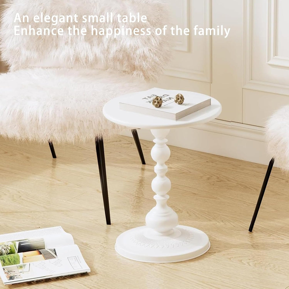 Pedestal White Metal Side Table, Sofa Coffee Table, Small TV Tray Table for T...