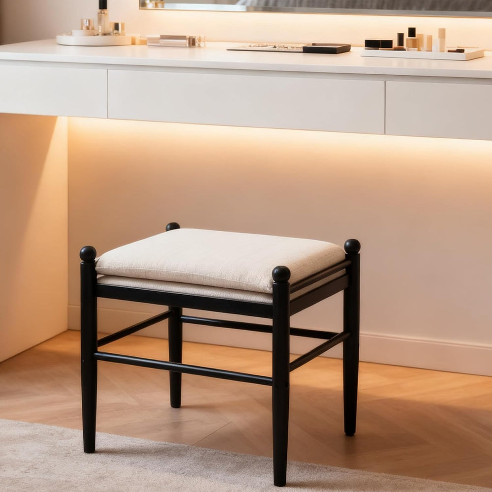 Ottoman Footrest, 19 Inch Upholstered Vanity Bench Seat, Backless Makeup Stoo...
