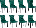 Modern Dining Chairs Set of 8, Tufted Upholstered Dining Chair with Solid Wood Legs, Green Velvet Accent Chair, Sillas de Comedor, Kitchen & Dining Room Chairs (Green, Velvet, 8Pcs)