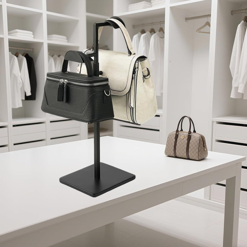 Two Tiers Handbag Display Stands - 2PCS Black Stainless Steels Purse Stand Holder Adjustable Height Display Rack for Retail Luxury Bag Organizer Home Store Boutique Retail Closet