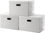 PRANDOM Collapsible Storage Bin with Lid [3-Pack] Fabric Foldable Storage Box Organizer Container Basket Cube with Cover for Home Bedroom Closet Office Beige(15.3x10x9.7)