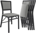 VECELO Folding Chairs Set of 4 with Cushion, Foldable Padded Seats with Heavy Duty Metal Frame for Kitchen/Dining/Living Room, No Assembly & Space Saving Design, Gray & Black