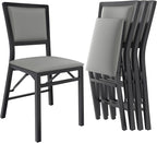 VECELO Folding Chairs Set of 4 with Cushion, Foldable Padded Seats with Heavy Duty Metal Frame for Kitchen/Dining/Living Room, No Assembly & Space Saving Design, Gray & Black