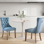 SoarFlash Kitchen Table and Chairs for 2, 31.5" Dining Table Set for 2 with Velvet Upholstered Chairs, 3 Piece Round Kitchen Table Set, Dining Room Table Set for Small Space, Apartment, Sky-Blue/White