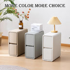 Narrow Nightstand, Solid Wood Night Stand for Small Spaces, Couch, Khaki Color 7.87in Wide