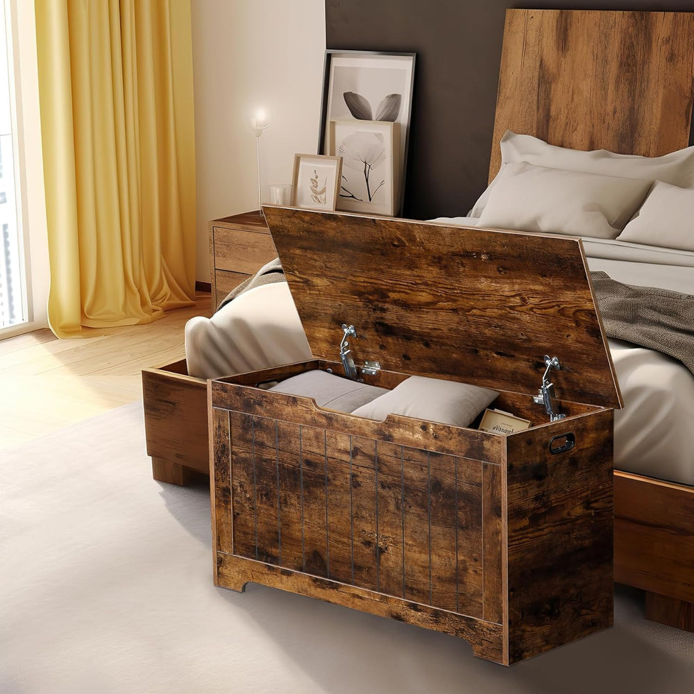 Wooden Storage Chest,30/40 Inch Storage Trunk w/2 Safety Hinges, Storage Benc...