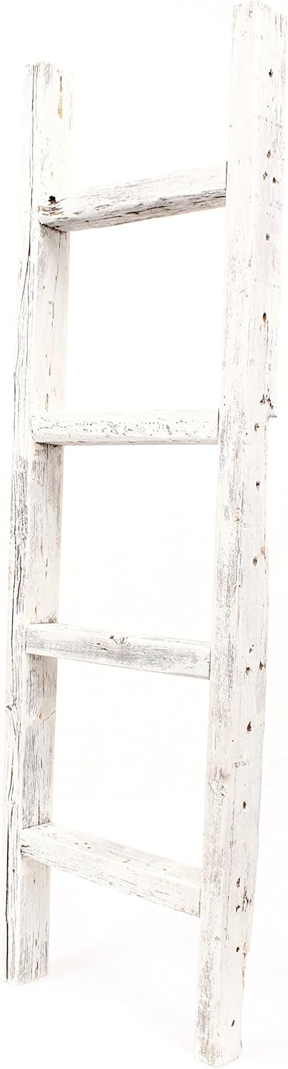 BARNWOODUSA Rustic Farmhouse Decorative Ladder, 48x12x2.5, White Wash | White 2x3 Rustic Ladder Shelf Farmhouse Decor: 4' long, mount horizontally or vertically.
