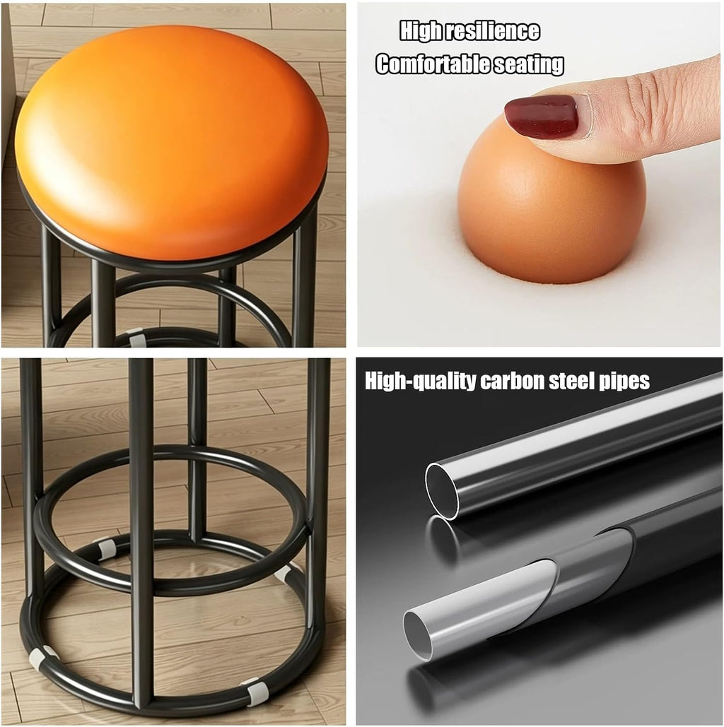 Heavy-Duty Round Stool, Commercial Stainless Steel Stool, Office Three-Ring High Chair, for Pub Coffee Home Dinning Kitchen Island(Browns,75cm/30in)