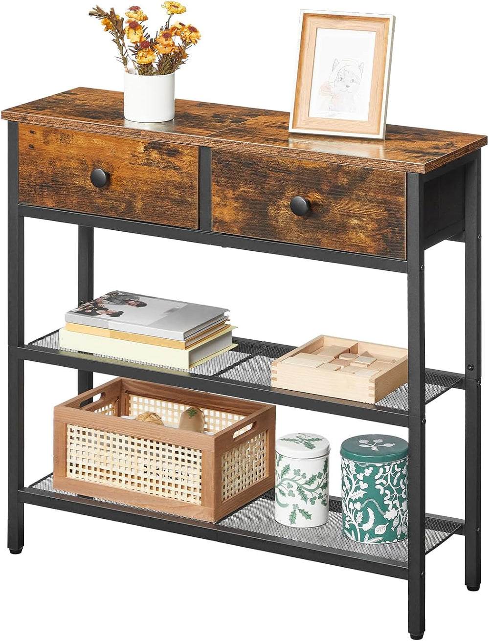 HOOBRO 29.5" Narrow Console Table with 2 Fabric Drawers, Sofa Table, Sma...