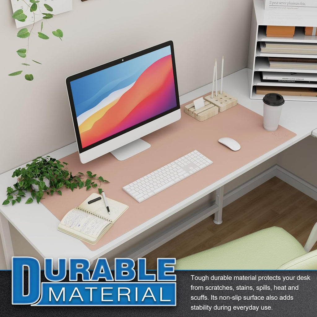 K KNODEL Large Office Leather Desk Mat, Mouse and Keyboard Pad, Computer and Laptop Mat, Desktop Protector and Cover, Writing Pad and Blotter (35.4"x17", Pink)
