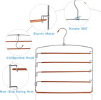 FeeraHozer Pants Hangers Non Slip 3 Pack Space Saving Hangers Multi-Layer Swing Arm Stainless Steel Space Saver Rack for Jeans Scarf Trouser Clothes (Gold)