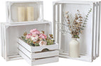 Set of 4 Large Wooden Decorative Storage Crates, Whitewashed Nesting Wooden Crates for Display Rustic, Farmhouse Wood Storage Container Boxes Made from 100% Wood