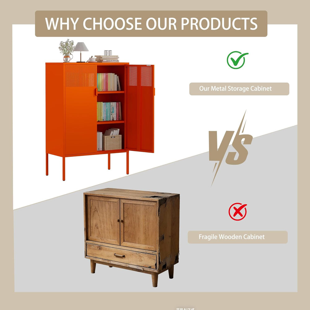 3-Tier Metal Storage Cabinet with 2 Adjustable Shelves & Mesh Doors