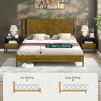 Bme Ethan Solid Wood King Bed Frame with Diamond Headboard - Rustic & Mid-century Modern - Acacia Wood Platform Bed - Compatible with All Mattresses - No Box Spring Needed - Rustic Dark Brown