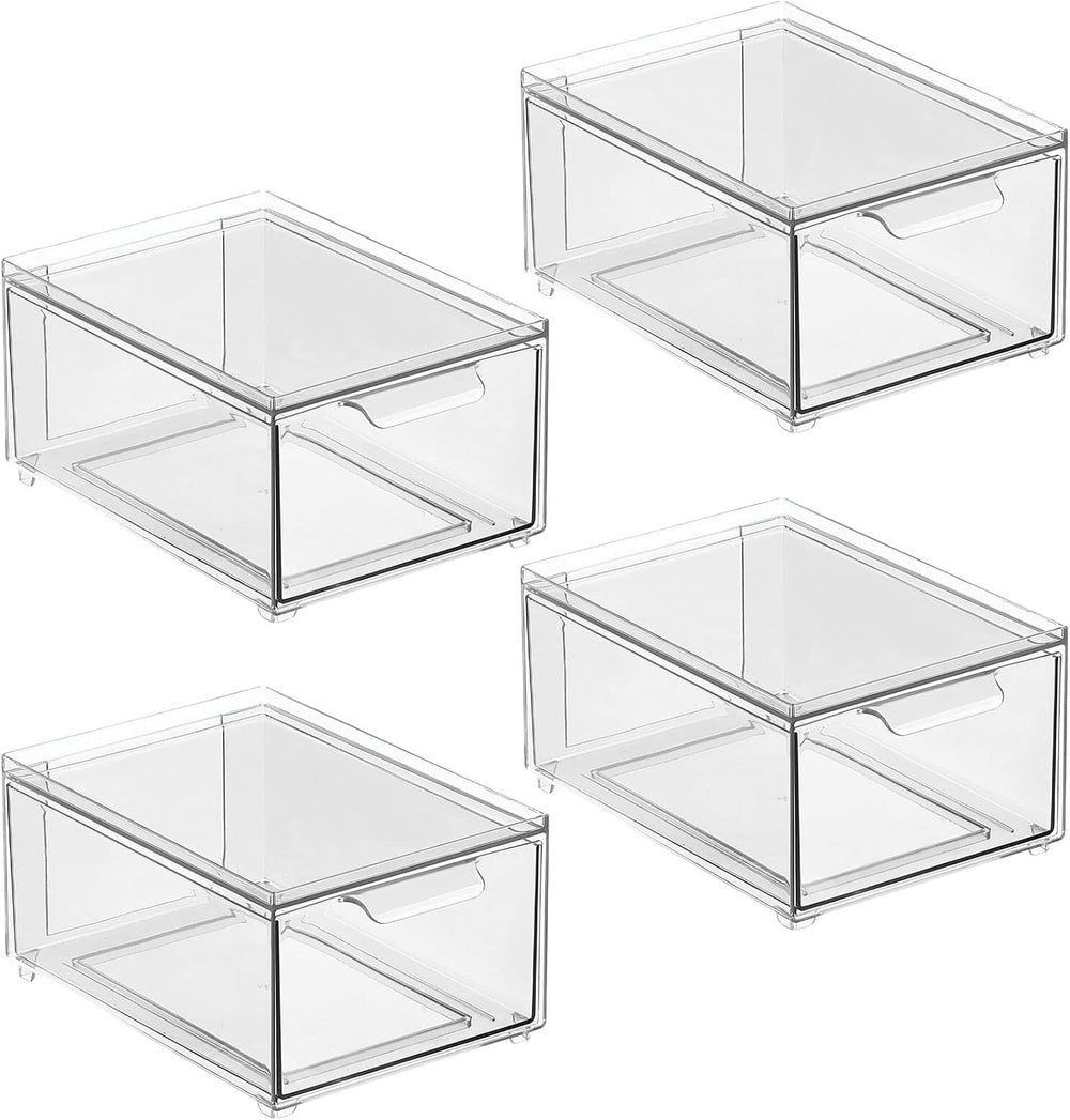 mDesign Plastic Bathroom Organizer Bin w/Pull Out Drawer - Slim Stackable Sto...