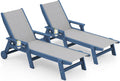 SERWALL Textilene Patio Chaise Lounge Chair Set of 2, HDPE Outdoor Lounger | with Rolling Wheels for Pool, Deck, Blue